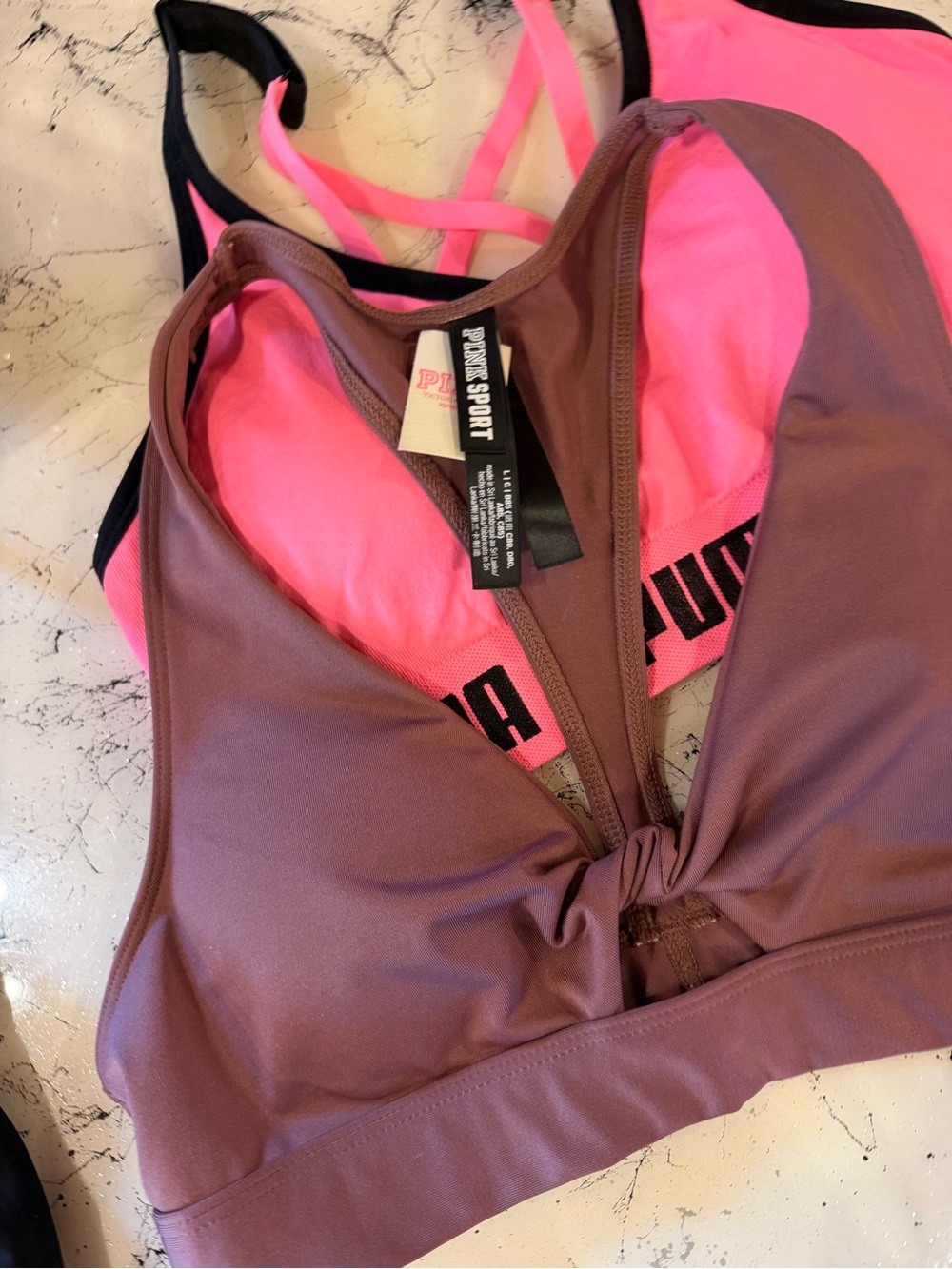 PINK Victoria's Secret rose gold mauve Knot-Front Bikini Top large sports bra